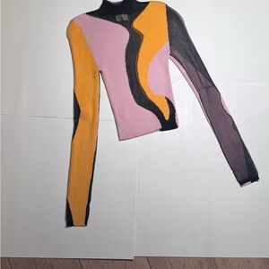 Camila Coelho Pink and Orange Colorblock Sweater